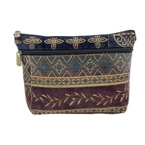 Vintage Tapestry Cosmetic Bag Pouch Embroidered Zippered Organizer